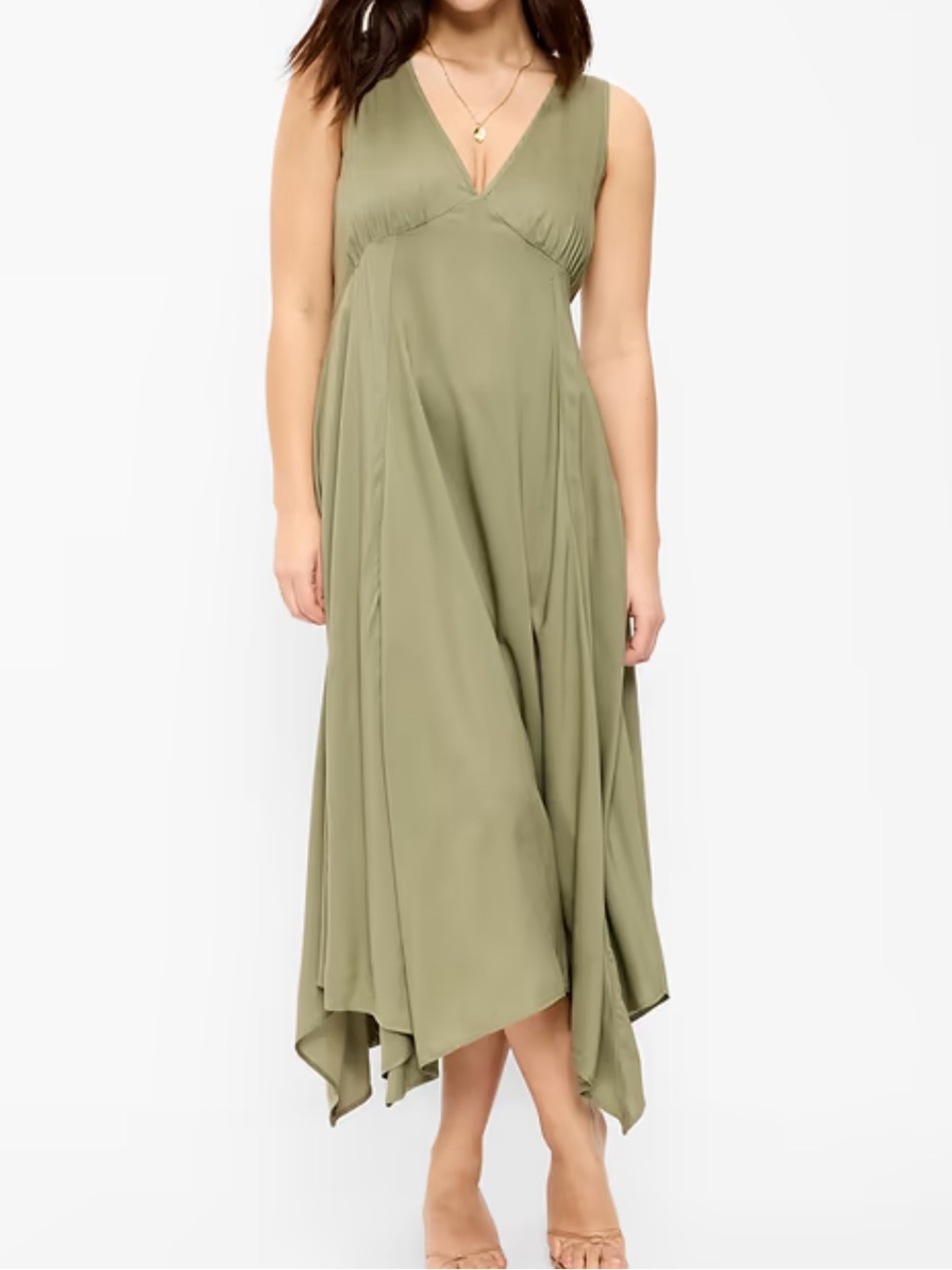 Old Navy Olive Green Handkerchief-Hem Midi Dress